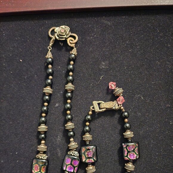 Dichroic Glass Beaded necklace and bracelet set - Picture 2 of 3